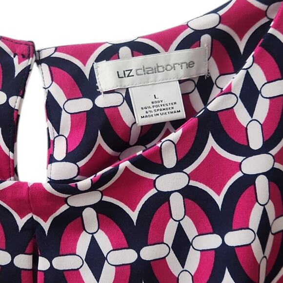Liz Claiborne Geometric Pattern Dress Navy, Pink and White Size Large - Picture 7 of 9